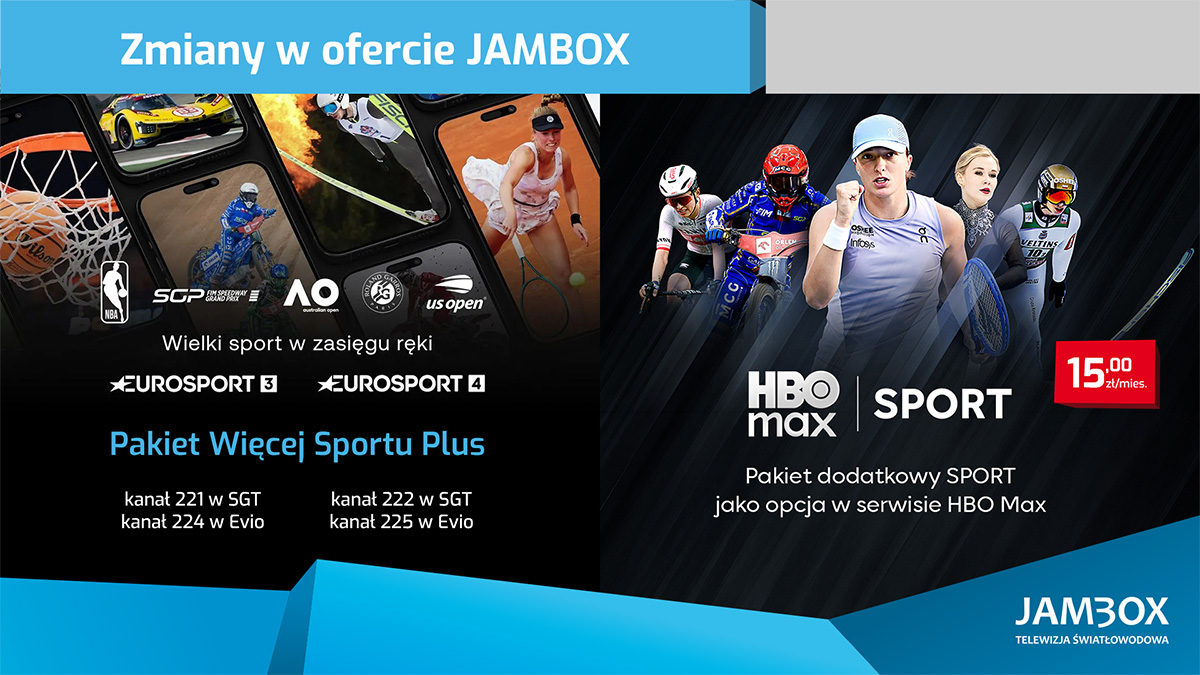 Eurosport 3 i 4 oraz dodatek Sport w HBO Max dołączają do oferty JAMBOX